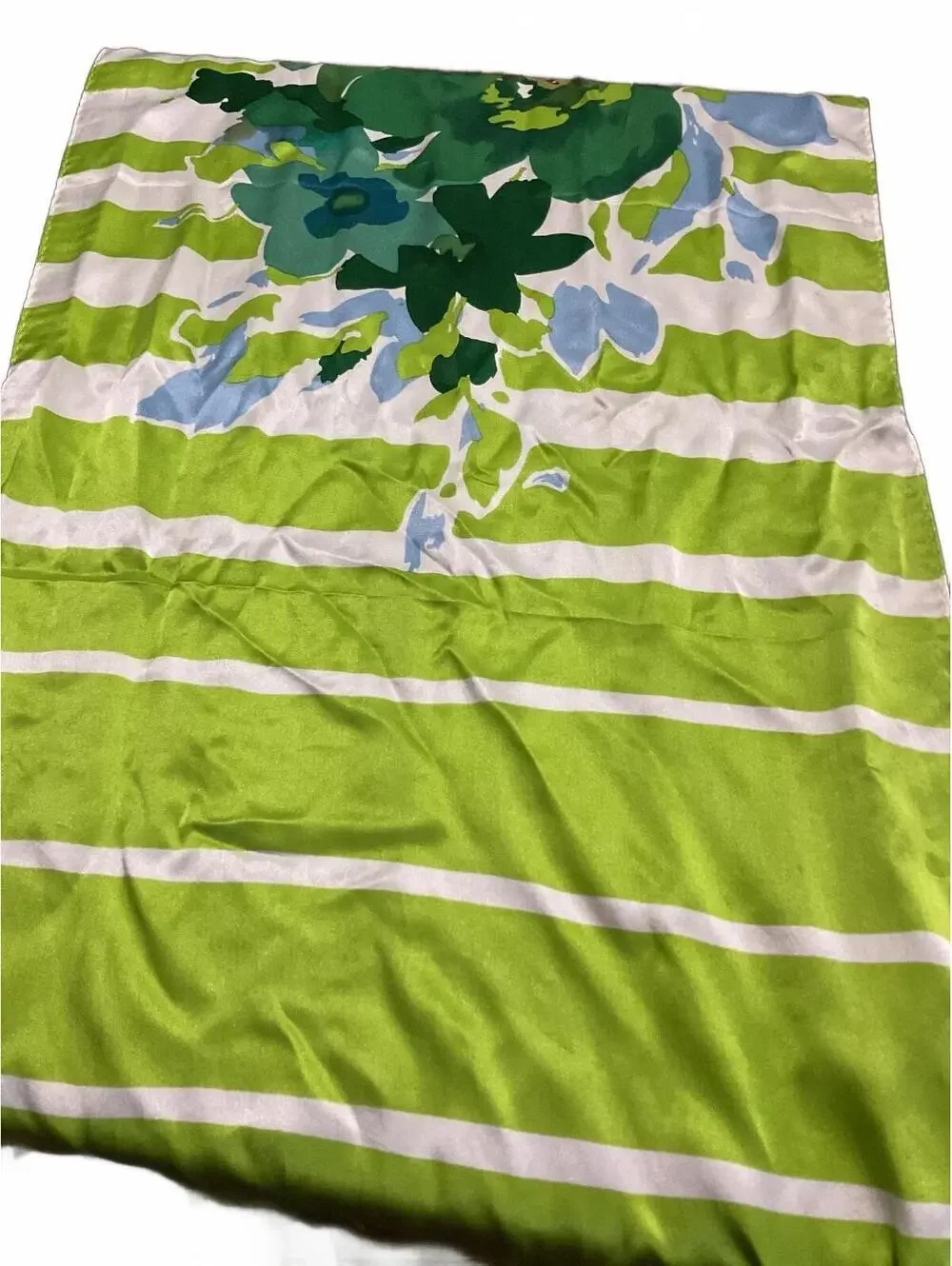 Anne Klein 100% Silk Floral Scarf with Green and Blue Pattern